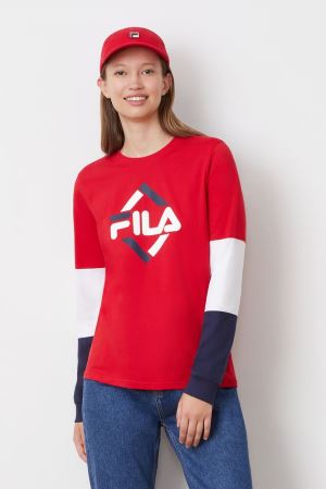 FILA Edwina Longsleeve Tee Shirts Red / White,Womens Clothing | CA.GDPRWU201